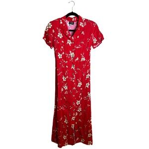 90s Teddi Dresses‎ Floral Maxi Dress Women's 4P Whimsigoth Cottagecore Red